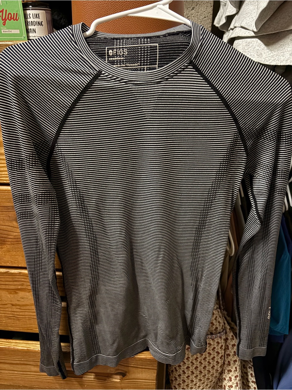 Figs Women's Long-Sleeve Thin Stripe Top - Black & White